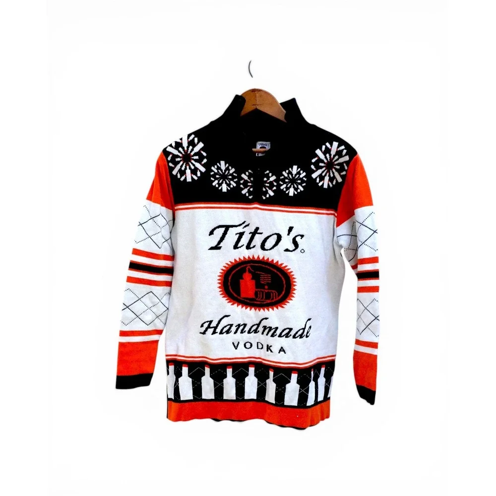 Tito's Handmade Vodka Ugly Holiday Quarter-Zip Sweater Size Small - New Unworn